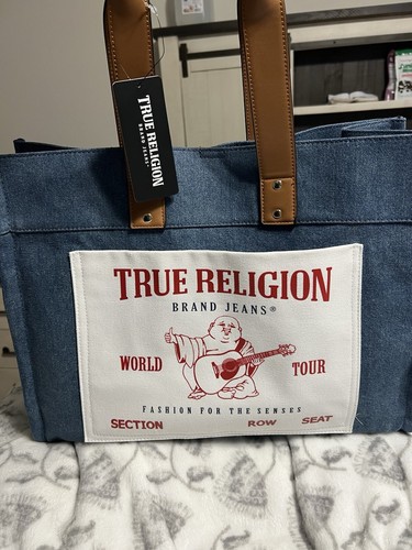 True Religion Denim Jean Tote bag Dark wash denim Navy Lined Pockets NWT LARGE True Religion Denim Jean Tote bag Dark wash denim Navy Lined Pockets NWT LARGE
