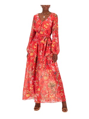 

INC DRESSES Женское красное платье макси с эластичной резинкой на талии и манжетами на подкладке, Красный
