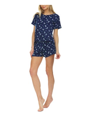FLORA Womens By Flora Niktooz Темно-синяя футболка в рубчик, топ и шорты, Трикотажная пижама S