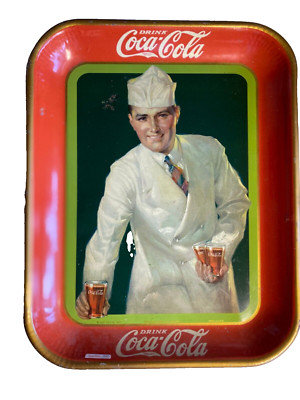 COCA-COLA  13 1/4'' X 10 1/4 SERVING TRAY  METAL - SODA JERK c. 1927 GREAT/RARE
