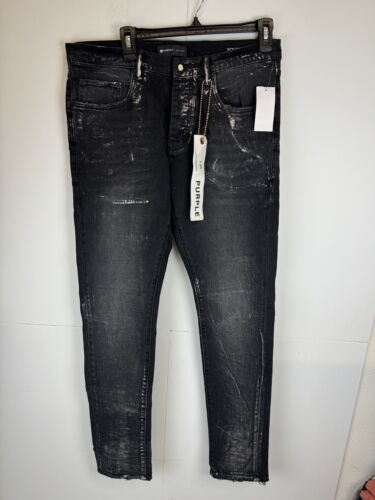 PURPLE BRAND P001 Black Wash Metallic Silver Slim Fit Jeans PURPLE BRAND P001 Black Wash Metallic Silver Slim Fit Jeans