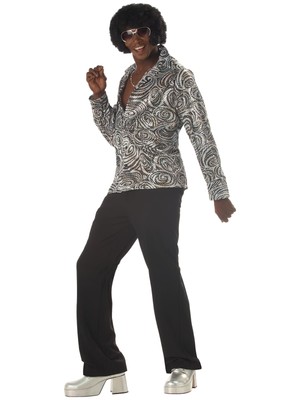 Groovy Disco 1960s 1970s Hippie Dance Adult Mens Costume Shirt & Afro Wig