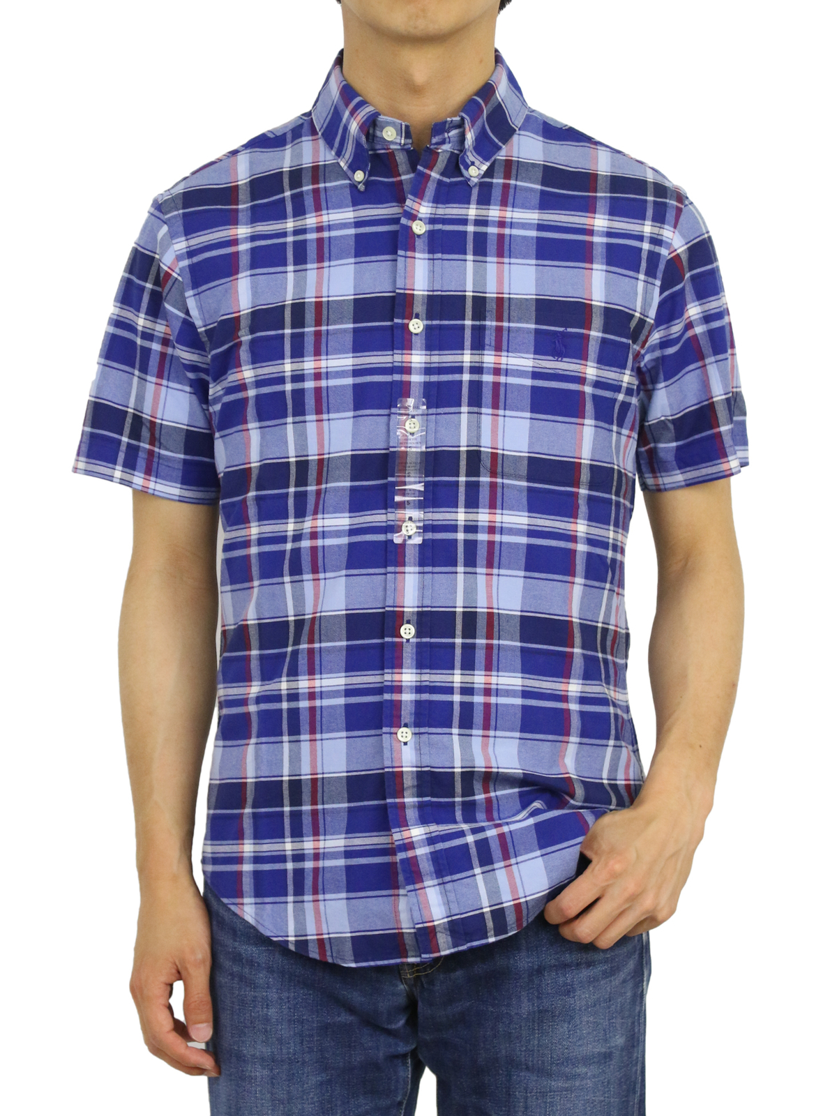 

Polo Ralph Lauren SS Тонкая оксфордская рубашка с короткими рукавами и карманом в клетку синего/белого цвета, Синий