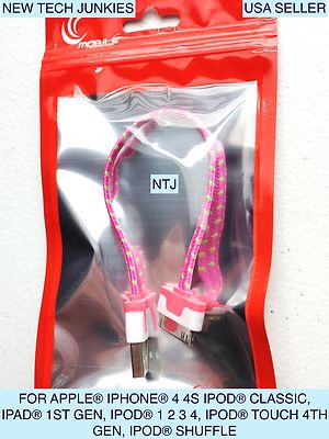 NTJ MINI SHORT BRAIDED 8'' Flat Noodle USB power Charger Cable for IPHONE 3G 4 4S
