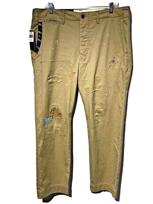 Polo Ralph Lauren Distressed Patchwork Relaxed Fit Khaki Pants Dress NWT