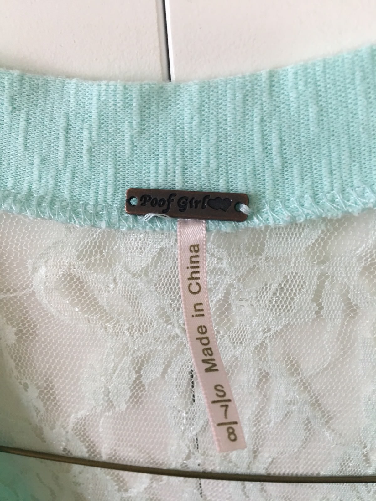 Poof Girl Mint/Cream Lace Back Cardigan 3/4 Sleeves Size S (7/8)