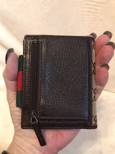 VERY RARE VINTAGE GUCCI Brown Leather GG Canvas RED GREEN WEB WALLET, EXCELLENT!