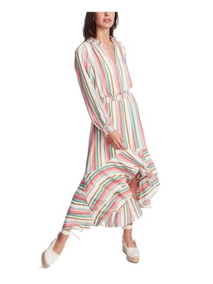 

1. Женское белое платье макси Hi-Lo с длинным рукавом и V-образным вырезом STATE белого цвета, Белый