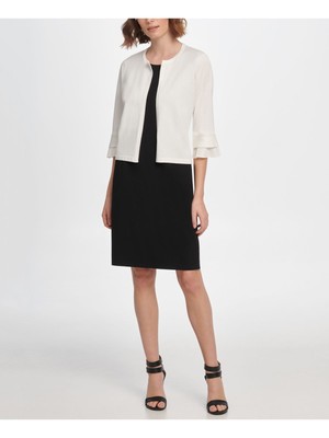 

DKNY Женский белый свитер с оборками и рукавом 3/4 с открытым передом