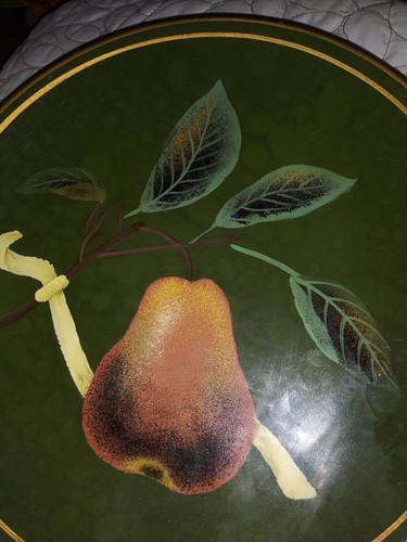 Decorative Display only Plate picture of Pear w/ ribbon in jeweltone colors EUC
