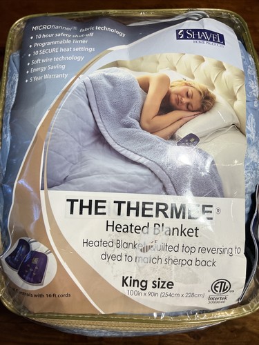 Shavel Home THERMEE Micro Flannel Electric Blanket KING Dual Controls Sky Blue
