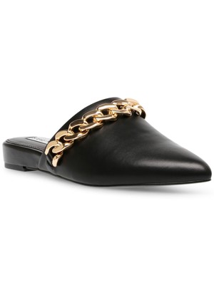 

STEVE MADDEN Женские черные кожаные шлепанцы без шнуровки с акцентом на цепочке желтовато-коричневого цвета, размер 9,5 м, Черный, FAWN02S1