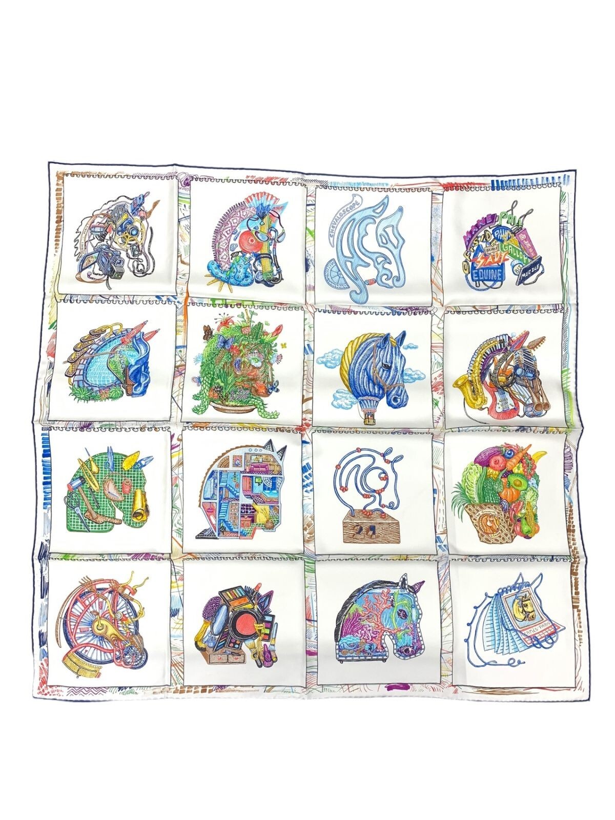 Hermes Carre90 Chevaloscope 003913S 07 Scarf 2023Ss White