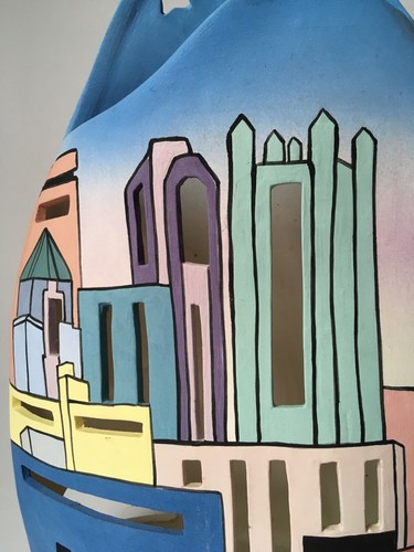 Laughing lanterns artist K Beswick candle holder chalk skyline Pittsburgh city