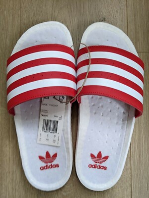 Adidas Adilette Boost Slides Sandals Scarlet Red White Mens Size 8 FX5895