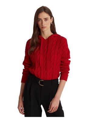 

RALPH LAUREN Женский красный вязаный свитер с капюшоном и длинными рукавами на шнурке  XS