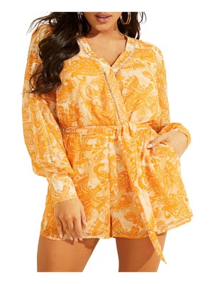 

Женский комбинезон GUESS с оранжевой отделкой и поясом с завязками на рукавах и широкими штанинами, Оранжевый