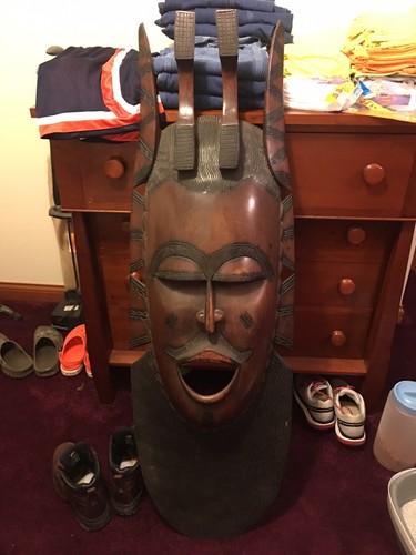 African Wooden Vintage Mask From The Ivory Coast 56 Inches T  17 -3/4 Inches W