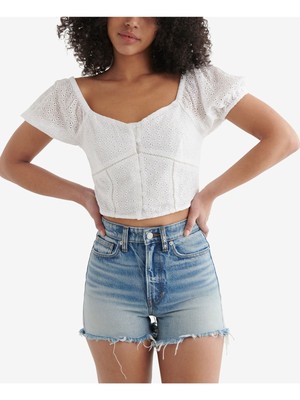 Женский укороченный топ с белыми пуговицами и рукавами-пуфами LUCKY BRAND, размер XL