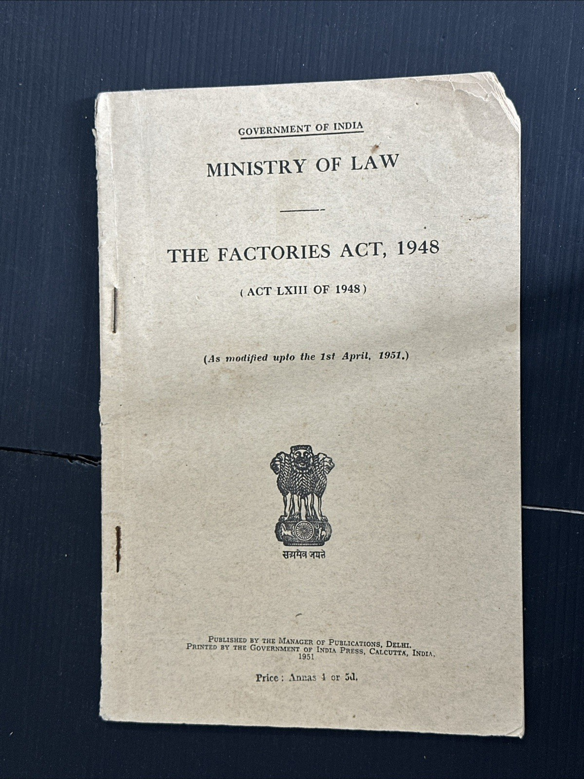 JN India Ministry of Law The Factories Act 1948 book 42 pages