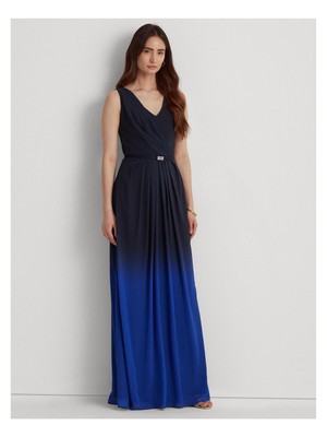 

RALPH LAUREN Женское темно-синее длинное платье без рукавов на подкладке с поясом, Navy