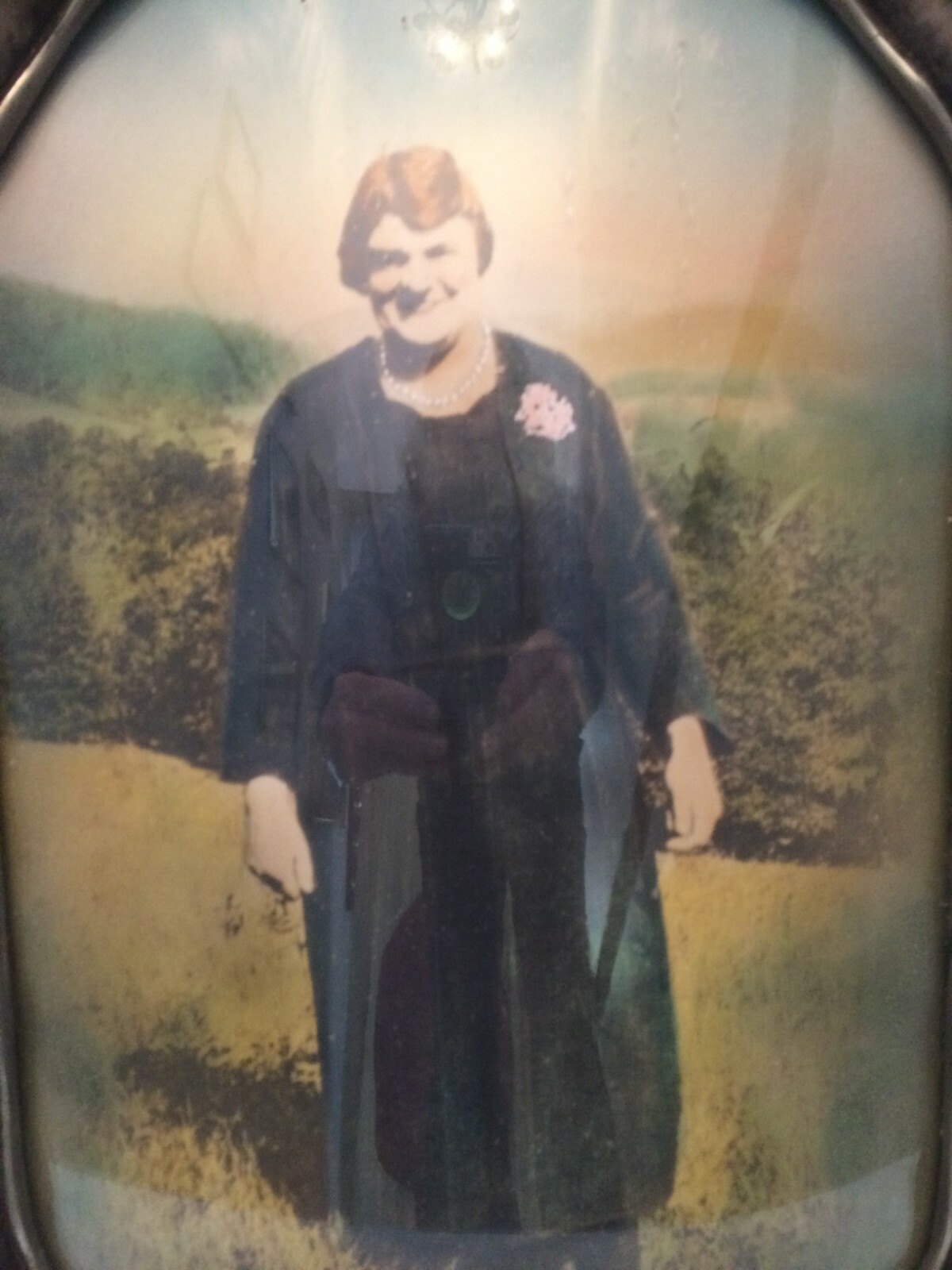 Antique Gesso Wooden Frame With Convex Glass 17 1/4