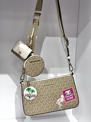 Michael Kors Jet Set Crossbody Bag With Tech Accessories Attachments Light Cream