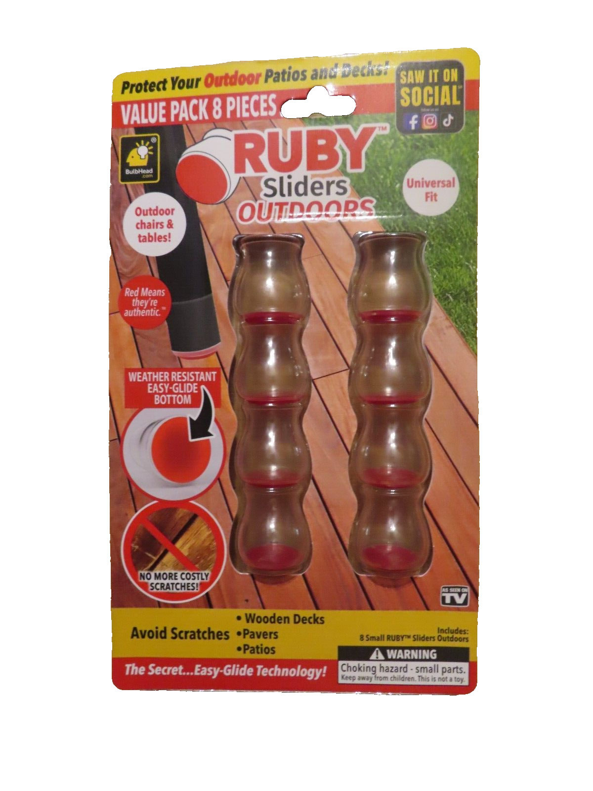 Ruby Sliders Clear Small Chair Sliders 8 Pack Small Outdoors  #16681-12  NEW