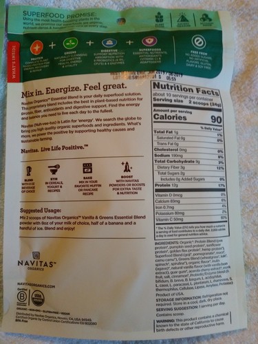 Lot Of 2 Navitas Organics Vanilla & Greens Essential Superfood Blends 8.4 oz