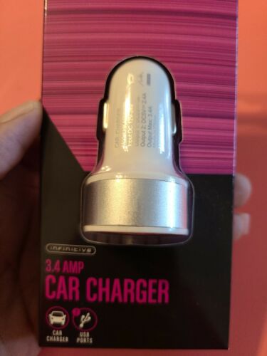 INFINITIVE 3.4AMP CAR CHARGER NEW Universal /USB New/Sealed ~White