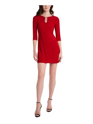 

Женское красное вечернее платье MSK с круглым вырезом и короткими рукавами до локтя Petites, Красный