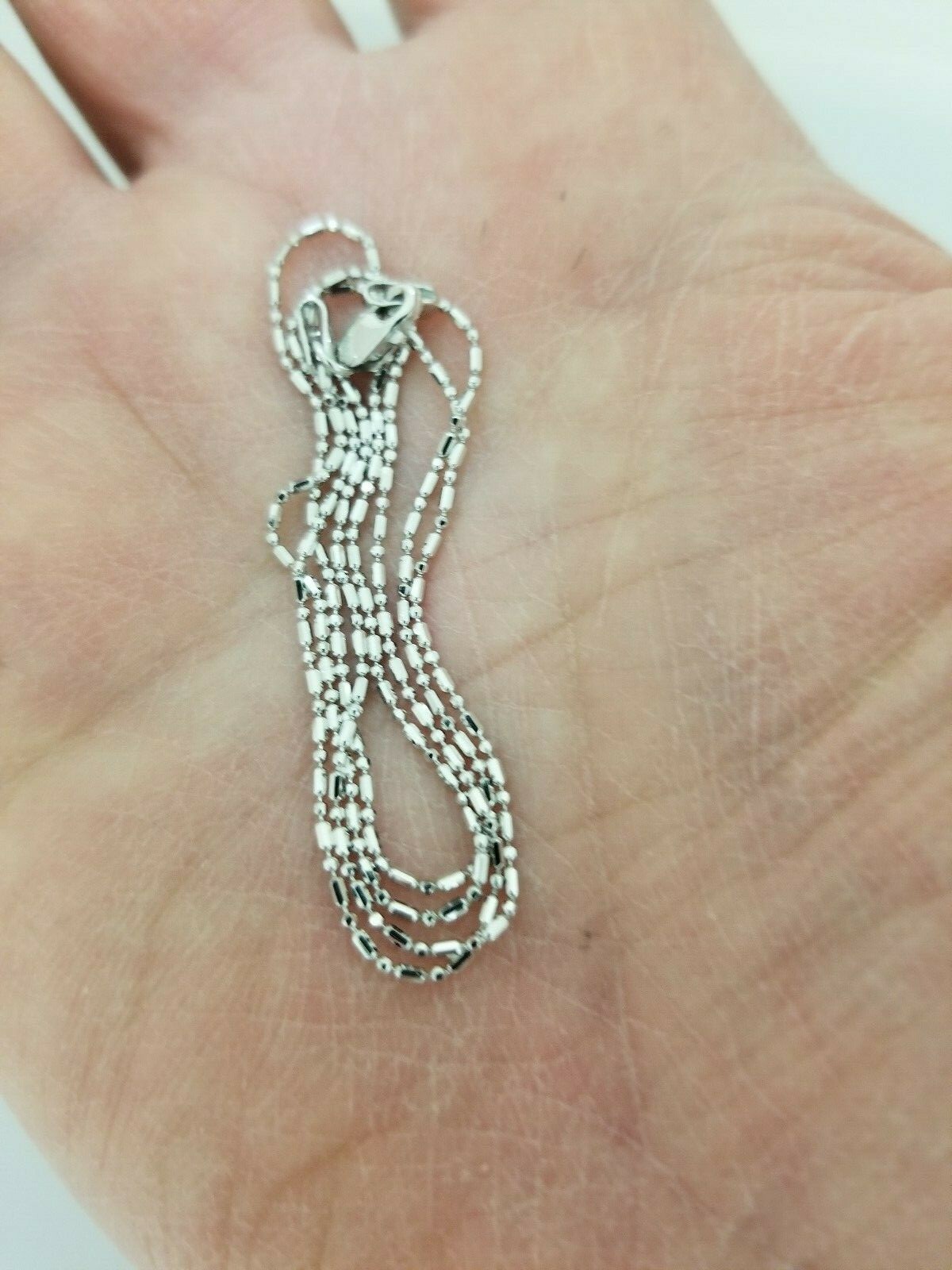 Pre-owned Teachers Jewerly 14k White Gold Bead Ball Chain 18" Round N Rectangle Diamond Cut Beads Necklace