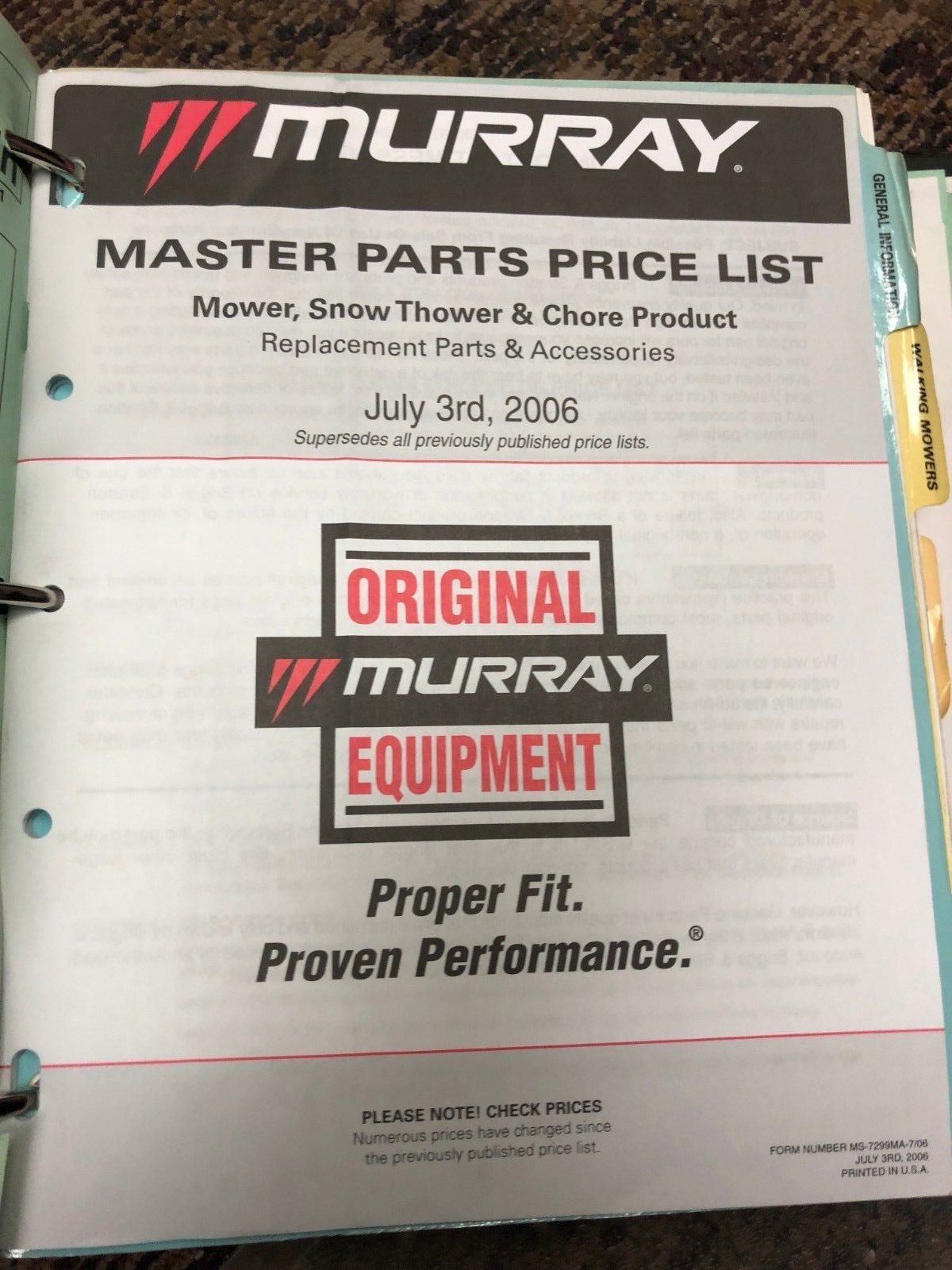 Murray Equipment Lawn Mower Parts Reference Guide 2000-2006
