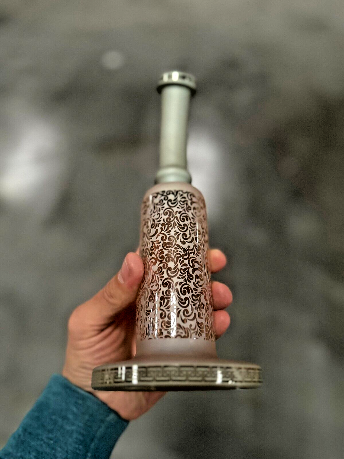 10" Carved craft Glass Bongs Smoking Glass Water Pipe with 14mm Round handle