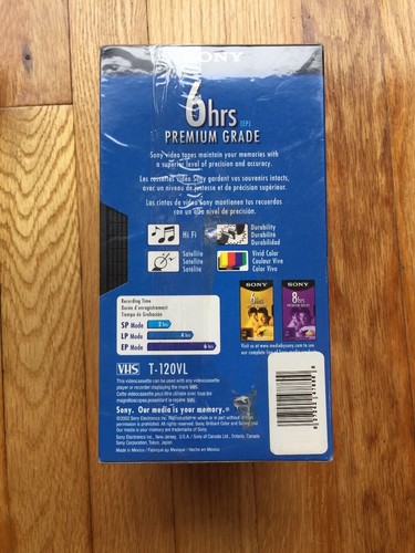 5 SEALED SONY BLANK PREMIUM GRADE VHS T-120 Video TAPES VCR Unopened 6 HOURS