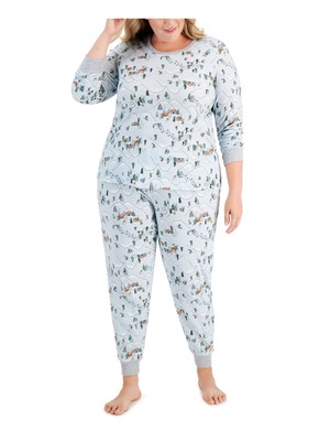 

FAMILY PJs Женская голубая футболка с верхом и брюками с манжетами Пижама плюс, Light blue