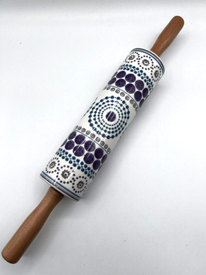 Anthropologie ''Psychedelic'' Pattern CERAMIC ROLLING PIN with Wood Handles NWOB