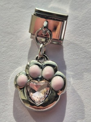 pink enamel rose heart gem animal Paw Print Charm Link For Nomination Bracelet
