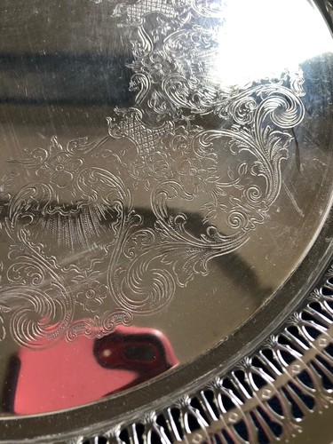 International Silver 12” Pierced Etched Tray