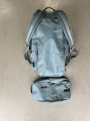 Thule Chasm 40L Duffel Bag Pond Gray Backpack Straps with Accessory Bag