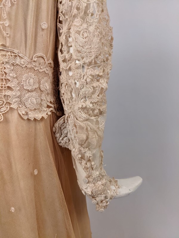 ROMANTIC EDWARDIAN CUTWORK TAMBOUR LACE LONG DRESS W SILK SATIN LINING |  eBay