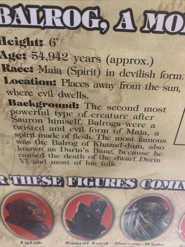 1998 Lord of The Rings Middle Earth The Shadow Balrog Toy Vault Figure Tolkien&rsquo;s