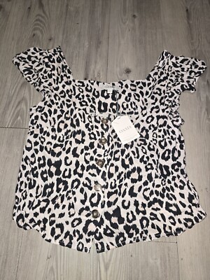 Size 8 Oasis Leopard Print Cropped Blouse