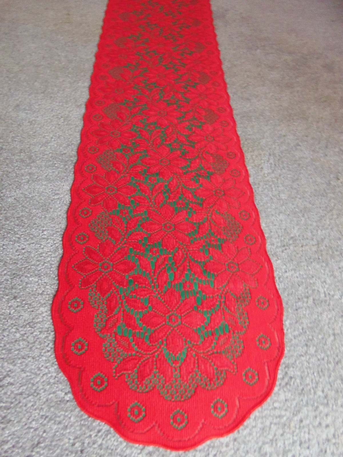 Red& Green Lace Regency table runner 36 x 14