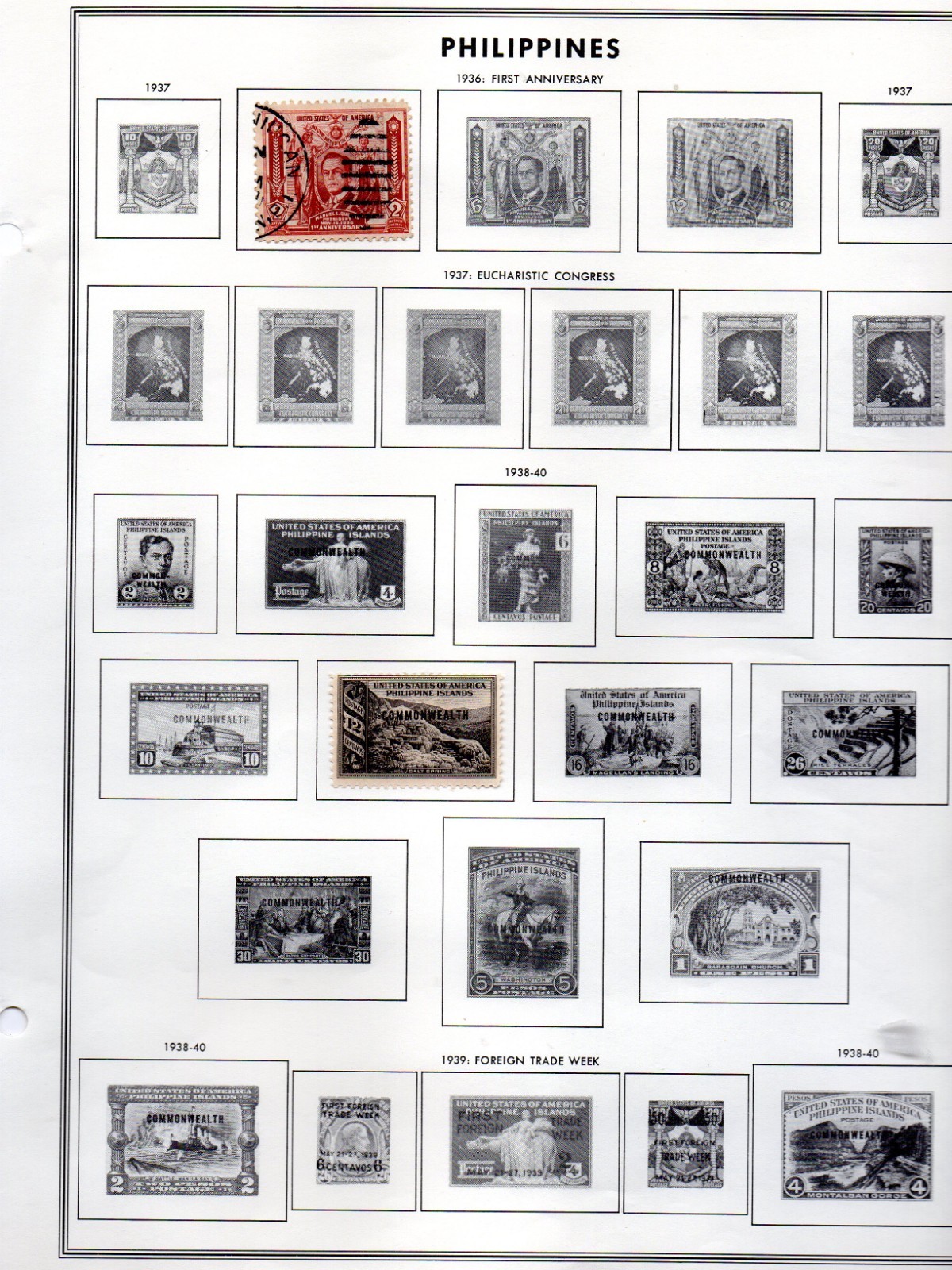 Philippines stamps 13 stamps 3 pages 1906-1946 mint and used