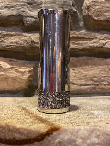 ROYAL SELANGOR PEWTER Bud VASE w Design at Base, curved top