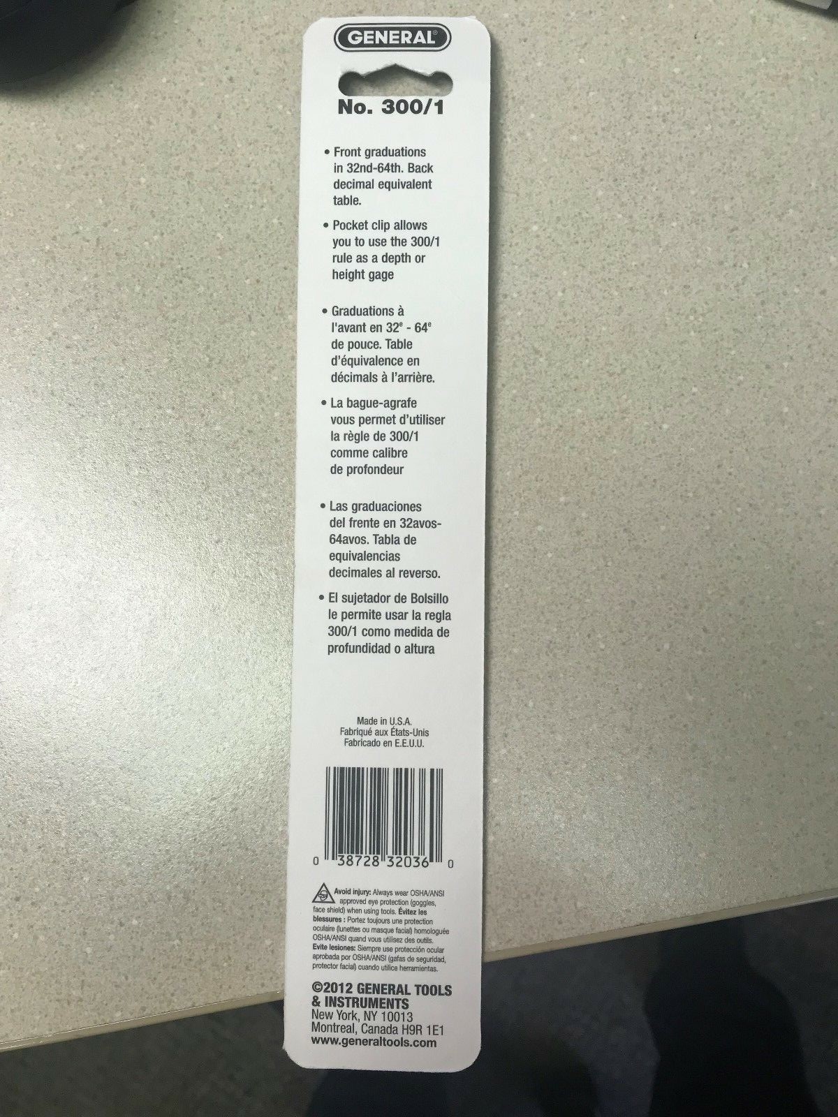 GENERAL TOOLS #300/1 6" STAINLESS STEEL POCKET RULER W/ DEPTH GAUGE - NEW!