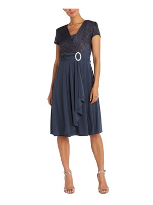 R&M RICHARDS Womens Gray Pullover Lined Short Sleeve Faux Wrap Dress 12