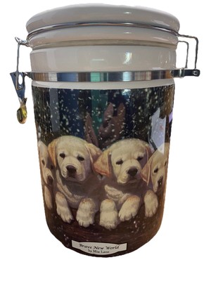 Four Puppies Wild Wings  Brave New World   Ceramic Locking Canister By Mia Lane