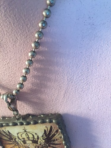 Soldered Glass Pendant Fleur de Lis Crown Wings Vintage Steampunk Necklace Goth